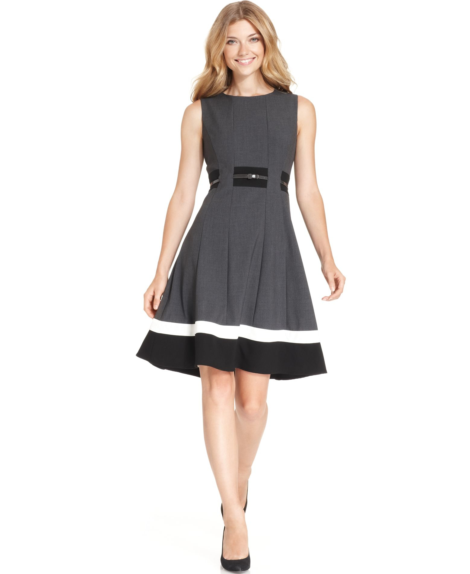 calvin klein plus size belted charcoal dres